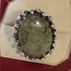925 Green Oval Gemstone Ring in Silver Setting